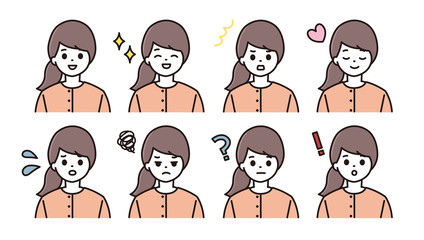 女性 表情 イラスト セット