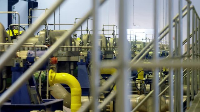 PAN WS Engine and compressor hall of water treatment plant and worker