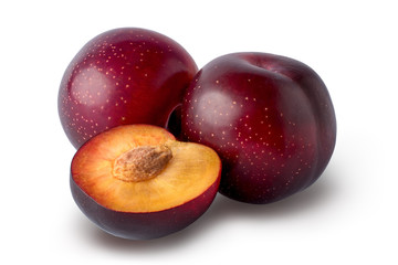 Red plums  isolated on white background