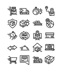 delivery cargo service logistic shipping commerce icons set line style