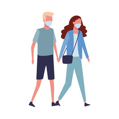 young couple using face masks for covid19