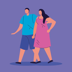 couple walking avatar character icon vector illustration design