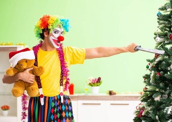 Funny clown in Christmas celebration concept