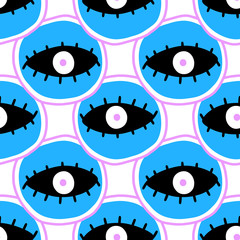 Seamless pattern with eyes magical pattern. Mystical icon hand drawn print. Cartoon style, sign esoteric, inspiration eye.