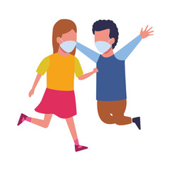 little kids couple using face masks for covid19