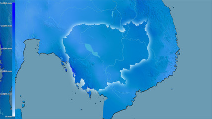 Cambodia, annual precipitation - light glow