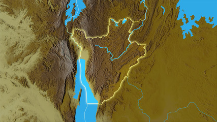 Burundi, topographic relief - light glow