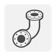 Pipe vector icon. Connection by flange fitting. Part for pipeline construction to transportation water, oil and gas. Also for water supply infrastructure, wastewater treatment, plumbing and irrigation