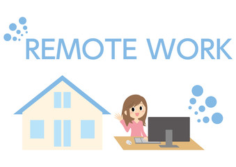 リモートワークの女性のイラスト