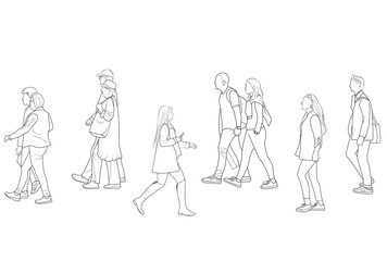 Fototapeta na wymiar sketch of walking people