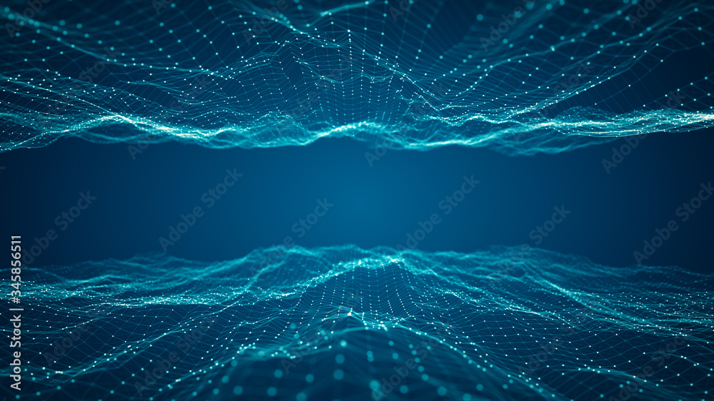 Fototapete technology connection digital big data concept. abstract of digital data flow on blue background. tr