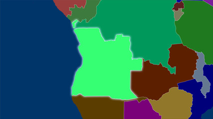 Angola, administrative divisions - light glow