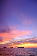 Palm tree silhouette on a background of tropical sunset. Beautiful dark orange sky. tropical colorful sky