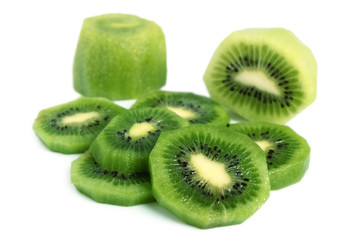 Kiwi slices (kiwifruit). Isolated on white background.