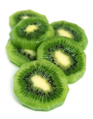 Kiwi slices (kiwifruit). Isolated on white background.
