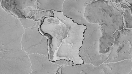South American plate separated. Grayscale elevation