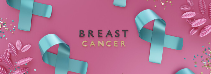 Breast cancer awareness ribbon banner. 3D rendering