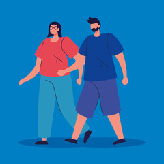 couple walking avatar characters icons vector illustration design