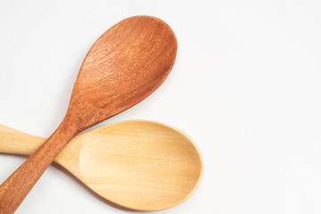 Spoon wood on white background.