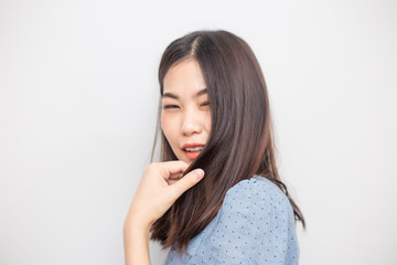 Portrait of beautiful asian women facial face on white background