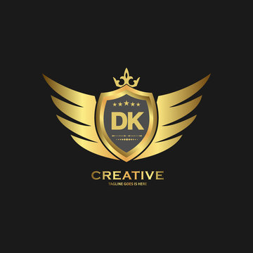 Abstract letter DK shield logo design template. Premium nominal monogram business sign.