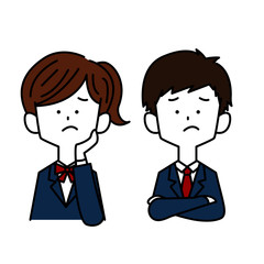 困って悩む学生男女