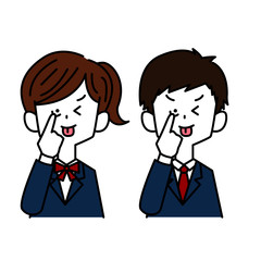 あっかんべーする学生男女