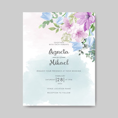 wedding invitation template with beautiful flower and leaves