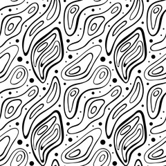 Abstract seamless pattern with drips, waves and dots. Monochrome background. Vector illustration.