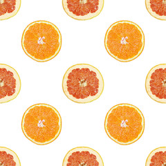 Seamless pattern of isolated slices of grapefruit and orange. Stock illustartion for web and print, wallpaper, background, design and packaging, wrapping and scrapbooking paper