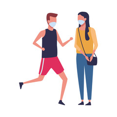 young couple using face masks for covid19