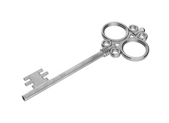Silver vintage key to an old  lock. 3D illustration.