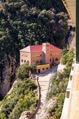 Cableway, Montserrat monastery on mountain in Barcelona, Catalonia.