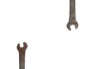Old wrench tool isolated on white background