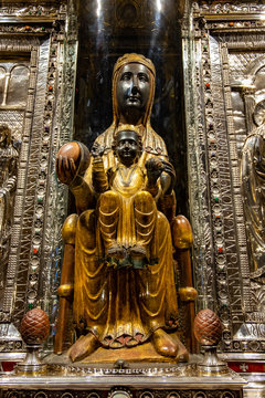 La Moreneta virgin, Montserrat monastery on mountain in Barcelona, Catalonia.