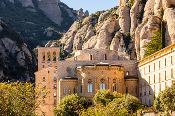 Montserrat monastery on mountain in Barcelona, Catalonia. - obrazy, fototapety, plakaty