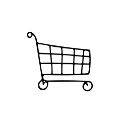 shopping cart hand drawn in doodle style