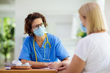Doctor examining sick patient. Ill woman in clinic