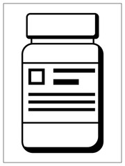 Vector illustration with outlines of plastic jar for tablets. For web, logo, app, UI. Isolated