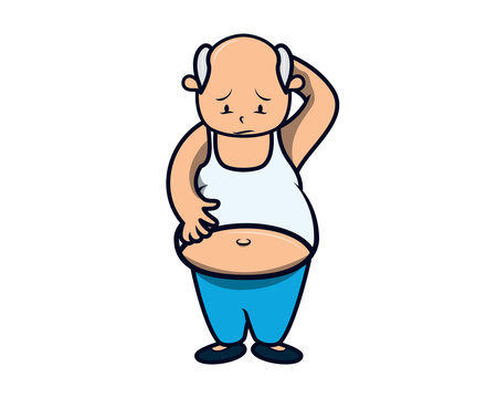 Fat Man Looking at His Belly Illustration
