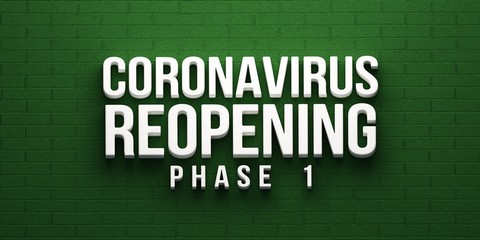 Obraz premium Covid-19 Coronavirus Reopening Phase 1 banner. 3D rendering illustration