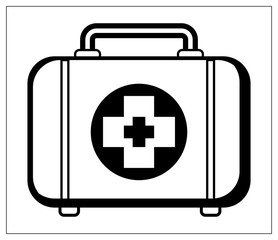 Obraz premium Vector illustration with outlines of first aid box. Medical case. For web, logo, app, UI. Isolated