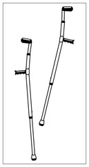 Vector illustration with outlines of Elbow crutch. Metal telescopic crutch icon. For web, logo, app, UI. Isolated