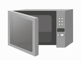 Stock vector illustration on a white background. Open microwave in gray tones, it's empty