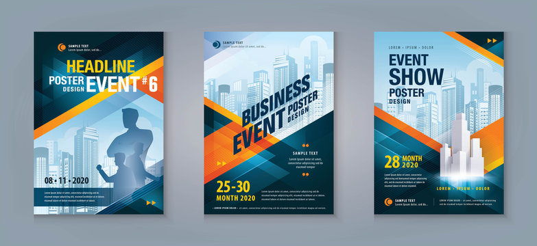 Business Flyer Poster Design Set. Layout Template, Abstract Red and Blue Geometric Triangle