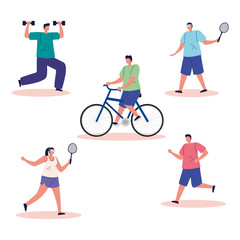 Fototapeta na wymiar group people practicing exercise avatar characters vector illustration design