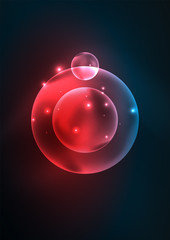 Glowing neon shiny transparent bubbles, glass circles or bio cell concept. Techno futuristic vector abstract background For Wallpaper, Banner, Background, Card, Book Illustration, landing page