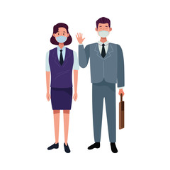 couple workers using face masks for covid19