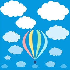 Clouds on blue sky background with hot air balloon