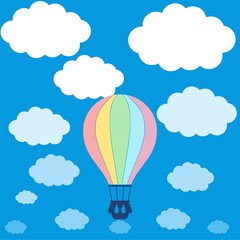 Clouds on blue sky background with hot air balloon